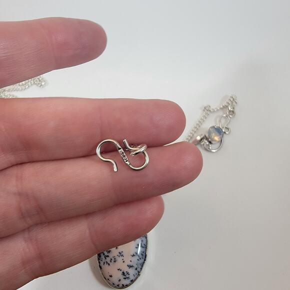 Handmade Dendritic Agate Necklace Sterling Silver Moonstone Accent Unique Design - Picture 5 of 10